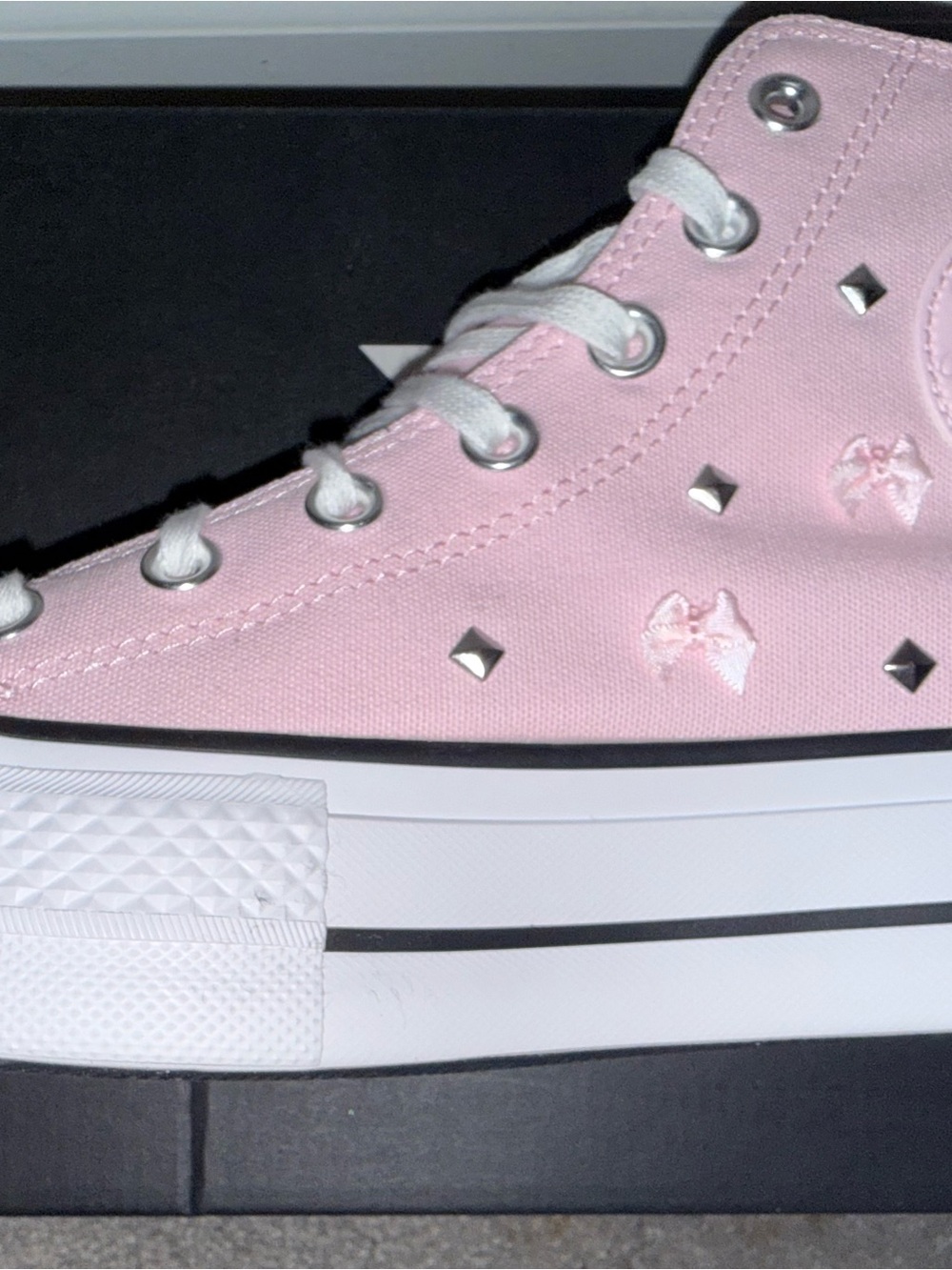 Converse Chuck Taylor All Star High Top Sneakers in Light Pink with Stud Accents - Picture 6 of 9